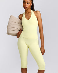 SoftMotion™ High Waisted Capri Leggings with Grey Logo | Pastel Yellow