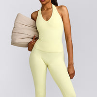 SoftMotion™ High Waisted Capri Leggings with Grey Logo | Pastel Yellow