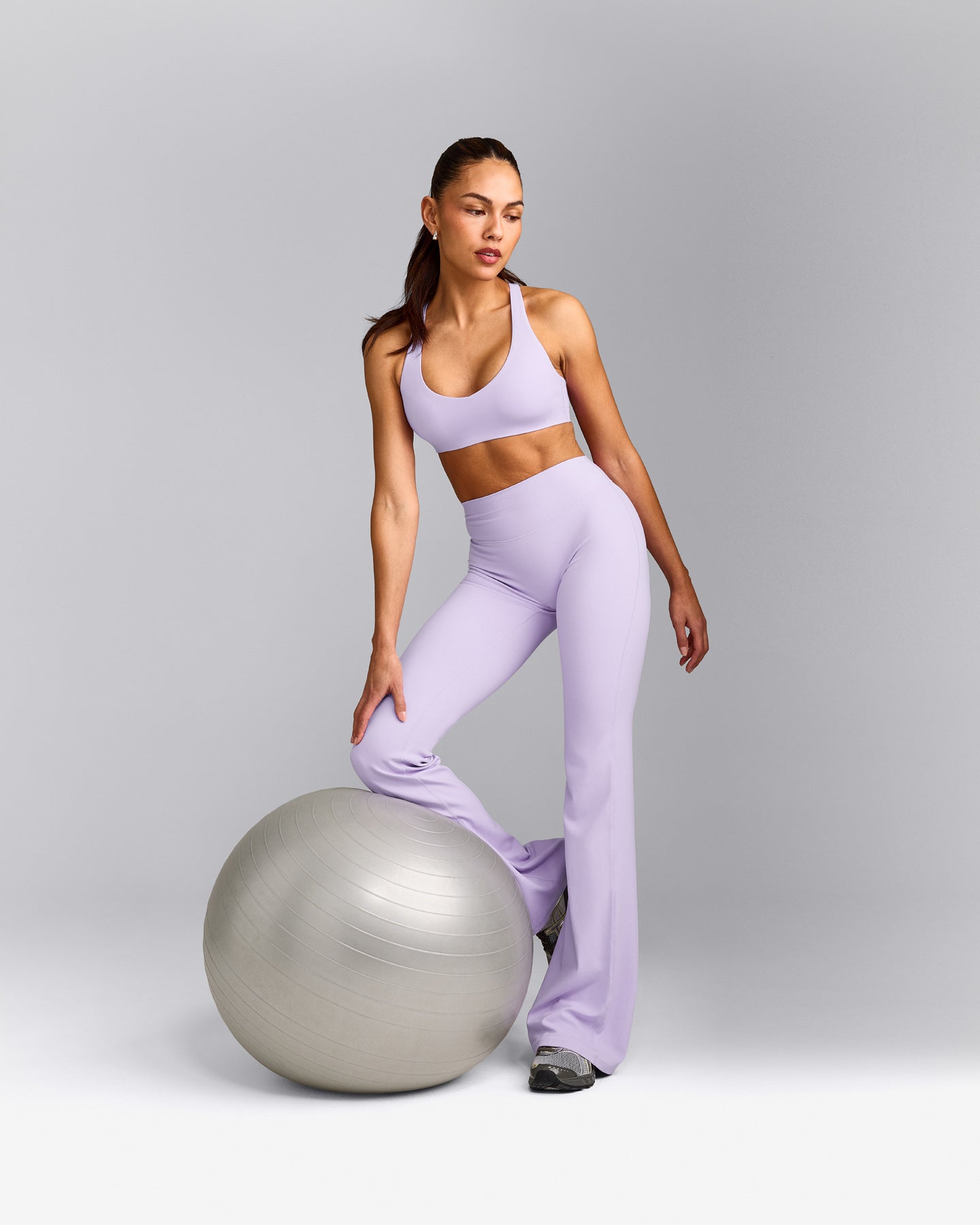 SoftMotion™ Flared Pants with Grey Logo | Lavender Purple