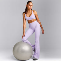 SoftMotion™ Flared Pants with Grey Logo | Lavender Purple