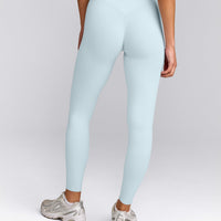 SoftMotion™ High Waisted Leggings with Grey Logo | Cloud Blue