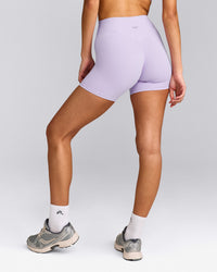 SoftMotion™ High Waisted Shorts 6" with Grey Logo | Lavender Purple