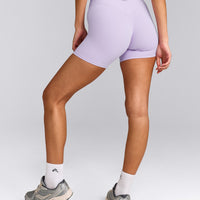 SoftMotion™ High Waisted Shorts 6" with Grey Logo | Lavender Purple