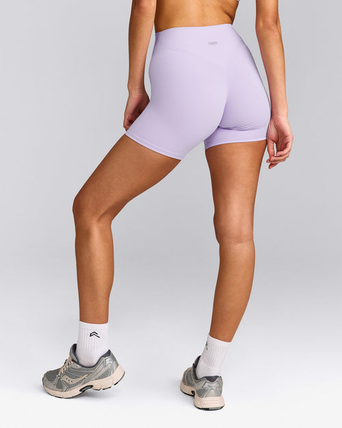 SoftMotion™ High Waisted Shorts 6" with Grey Logo | Lavender Purple