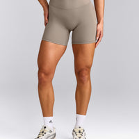 SoftMotion™ High Waisted Shorts 6" with Grey Logo | Minky