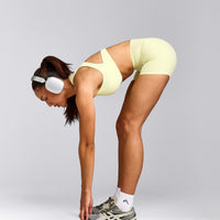 SoftMotion™ High Waisted Shorts 6" with Grey Logo | Pastel Yellow