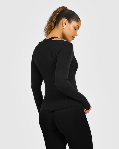 Mellow™ Rib V Neck Long Sleeve Top | Black
