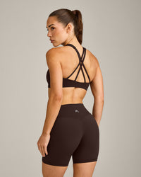 EasyLift™ High Neck Sports Bra with Grey Logo | 70% Cocoa