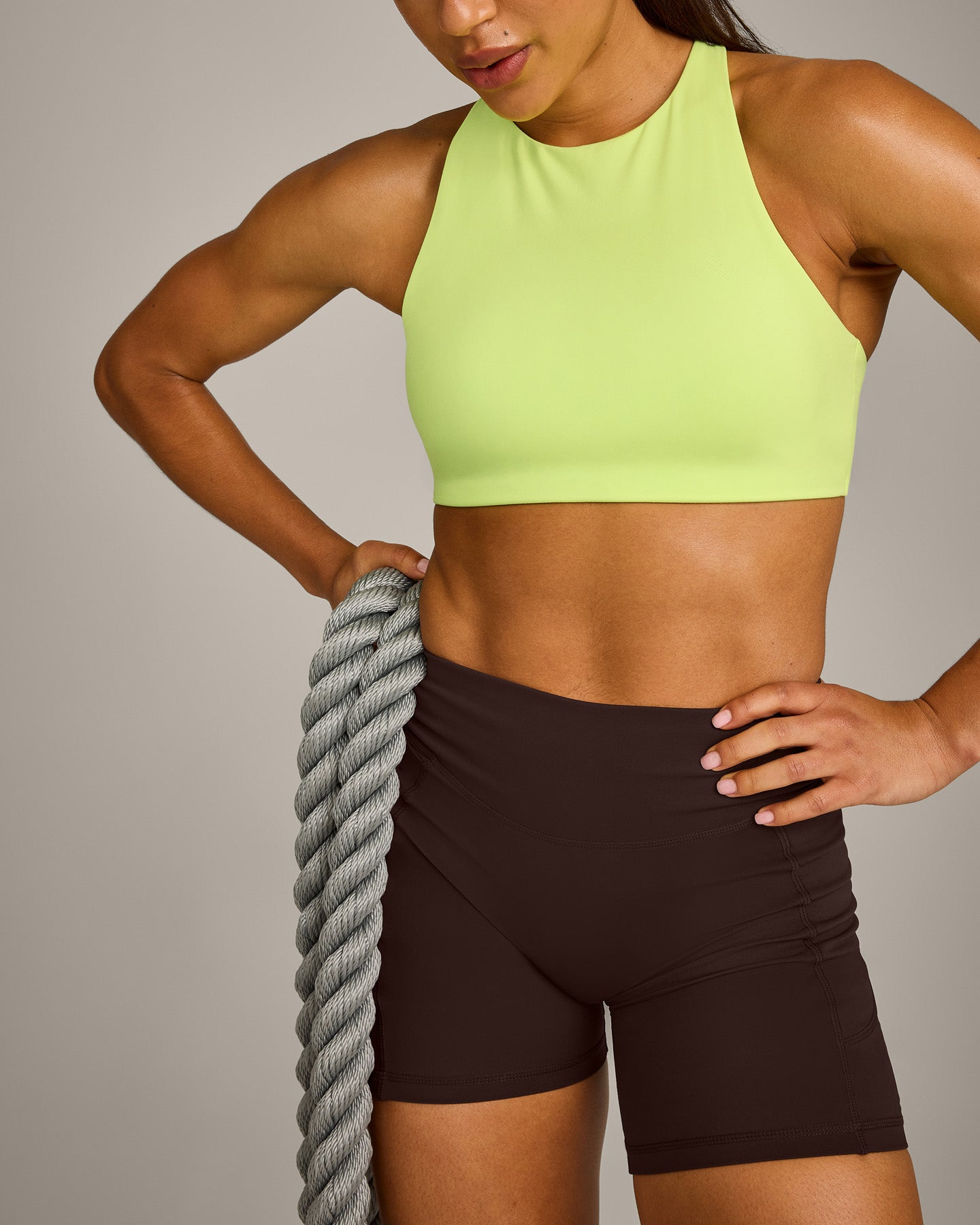 EasyLift™ High Neck Sports Bra with Grey Logo | Citrus Green