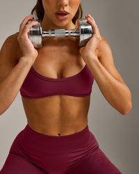 EnhanceLift™ Seamless Minimal Bralette with Grey Logo | Burnt Maroon Red