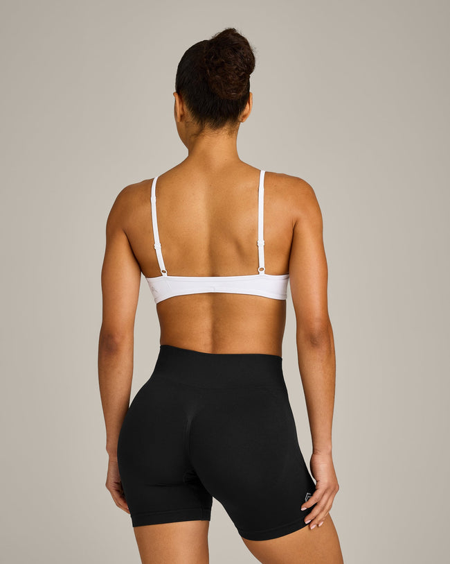 EnhanceLift™ Seamless Minimal Bralette with Grey Logo | White