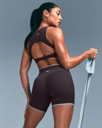 SoftMotion™ High Neck Sports Bra with Grey Logo | Dark Umber Brown