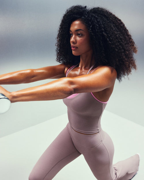 SoftMotion™ Strappy Halter Neck Mid Tank Top with Built in Bra Shelf New Branding | Dusty Purple