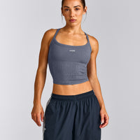 Mellow™ Rib Racer Back Mid Vest with Built in Bra Shelf | Granite Blue
