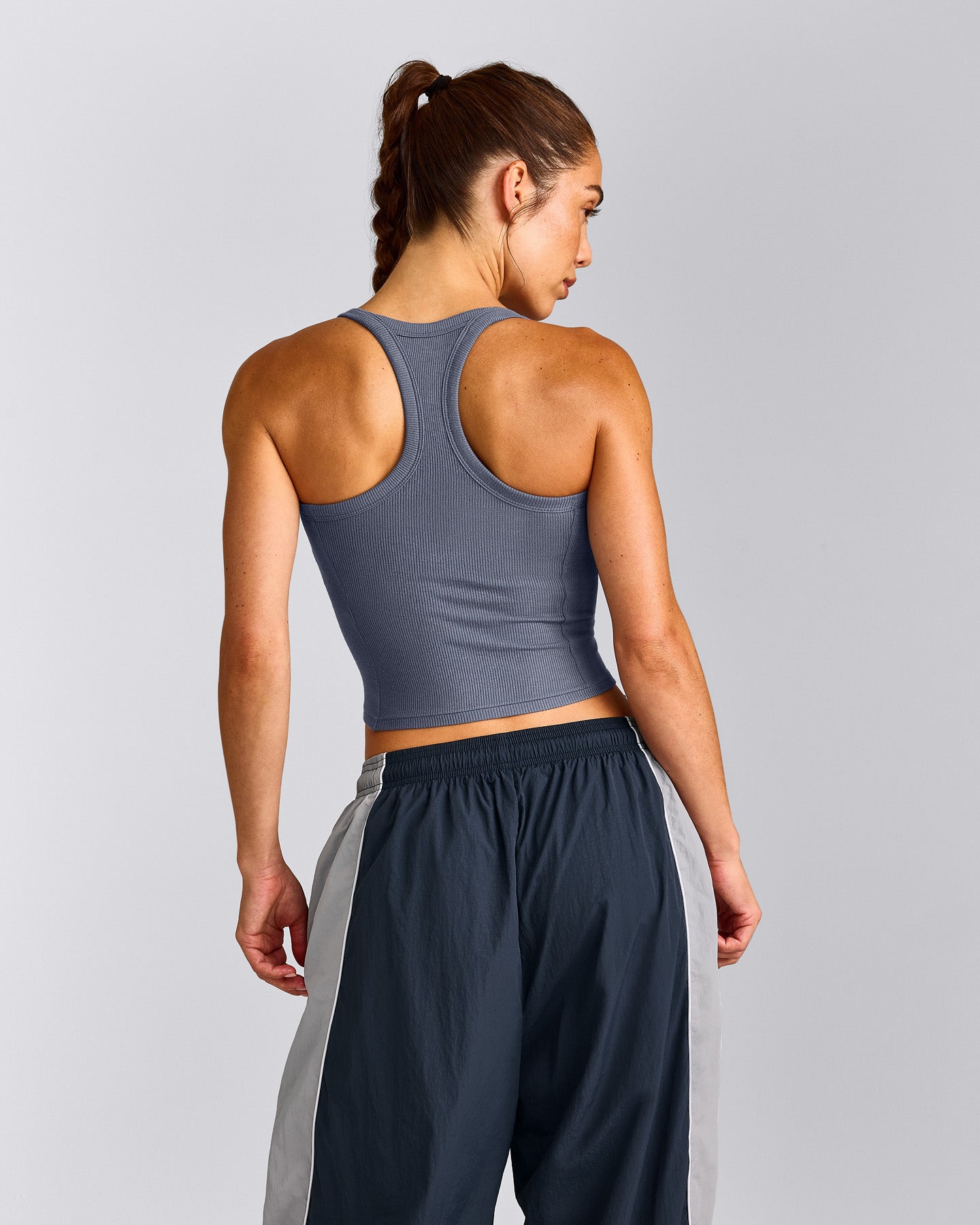 Mellow™ Rib Racer Back Mid Vest with Built in Bra Shelf | Granite Blue
