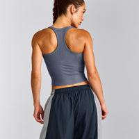 Mellow™ Rib Racer Back Mid Vest with Built in Bra Shelf | Granite Blue