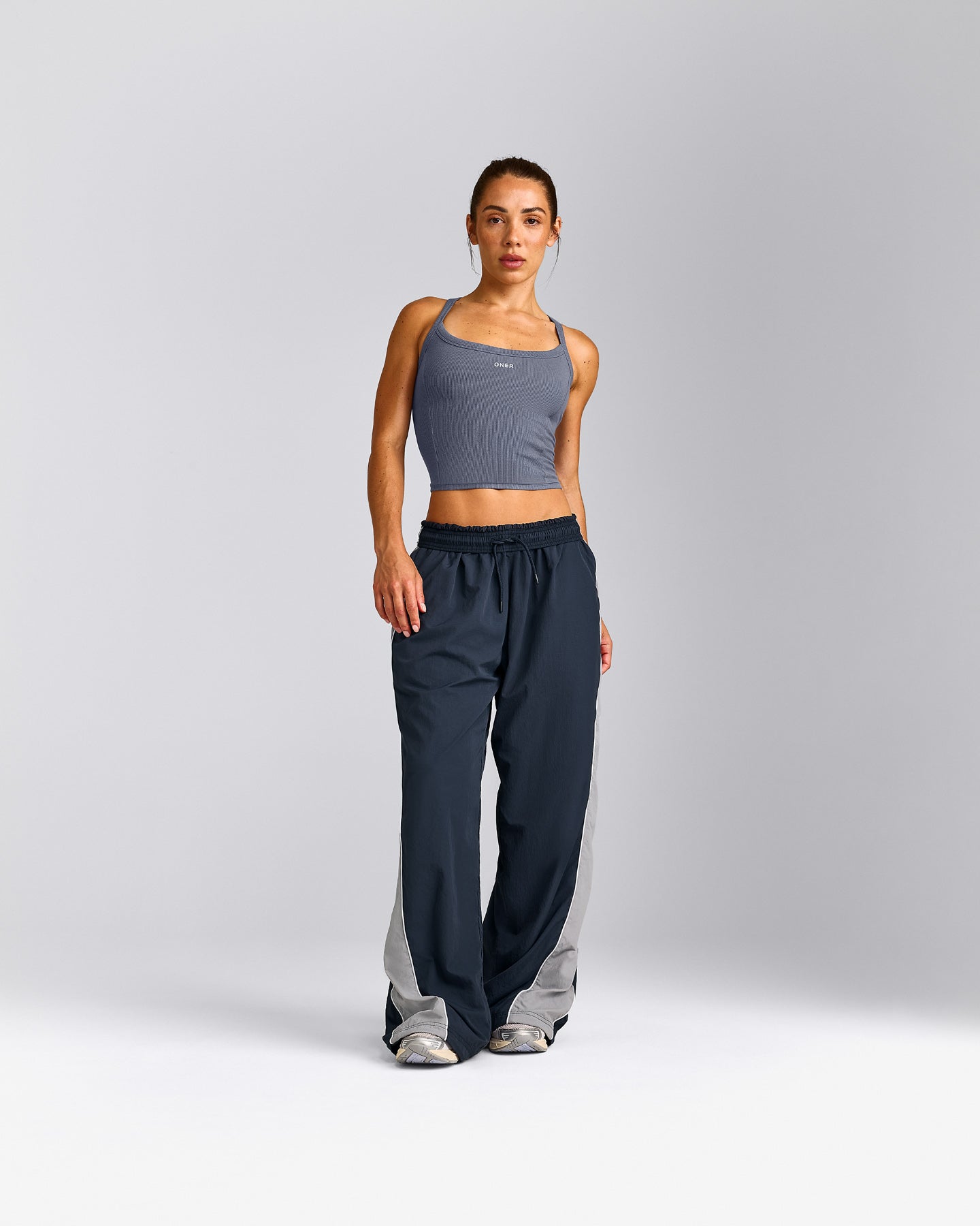 Mellow™ Rib Racer Back Mid Vest with Built in Bra Shelf | Granite Blue