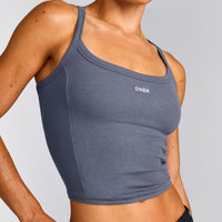 Mellow™ Rib Racer Back Mid Vest with Built in Bra Shelf | Granite Blue