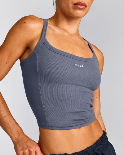 Mellow™ Rib Racer Back Mid Vest with Built in Bra Shelf | Granite Blue