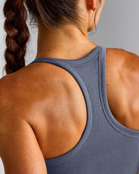 Mellow™ Rib Racer Back Mid Vest with Built in Bra Shelf | Granite Blue