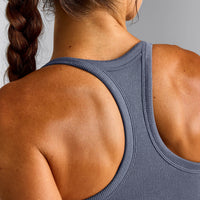 Mellow™ Rib Racer Back Mid Vest with Built in Bra Shelf | Granite Blue