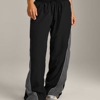Oversized Contrast Piped Woven Straight Leg Track Bottoms | Black