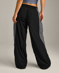 Oversized Contrast Piped Woven Straight Leg Track Bottoms | Black