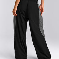 Oversized Contrast Piped Woven Straight Leg Track Bottoms | Black