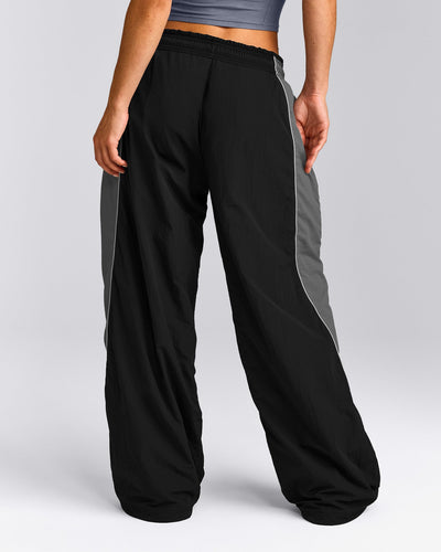 Oversized Contrast Piped Woven Straight Leg Track Bottoms | Black