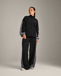 Oversized Contrast Piped Woven Straight Leg Track Bottoms | Black