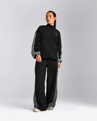 Oversized Contrast Piped Woven Straight Leg Track Bottoms | Black