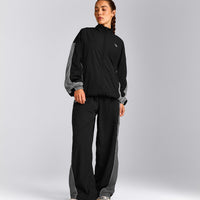 Oversized Contrast Piped Woven Straight Leg Track Bottoms | Black