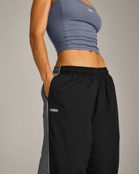 Oversized Contrast Piped Woven Straight Leg Track Bottoms | Black