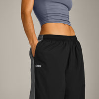 Oversized Contrast Piped Woven Straight Leg Track Bottoms | Black