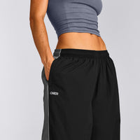 Oversized Contrast Piped Woven Straight Leg Track Bottoms | Black