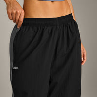Oversized Contrast Piped Woven Straight Leg Track Bottoms | Black