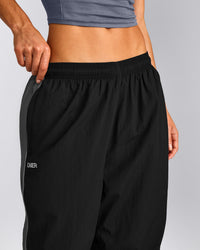 Oversized Contrast Piped Woven Straight Leg Track Bottoms | Black
