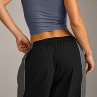 Oversized Contrast Piped Woven Straight Leg Track Bottoms | Black