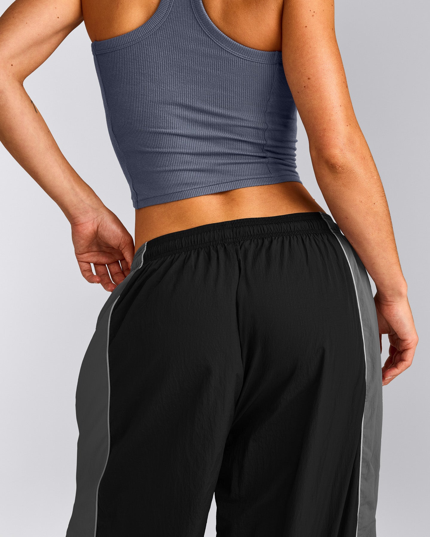 Oversized Contrast Piped Woven Straight Leg Track Bottoms | Black