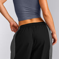 Oversized Contrast Piped Woven Straight Leg Track Bottoms | Black