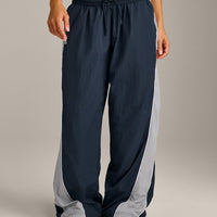 Oversized Contrast Piped Woven Straight Leg Track Bottoms | True Blue