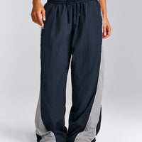 Oversized Contrast Piped Woven Straight Leg Track Bottoms | True Blue