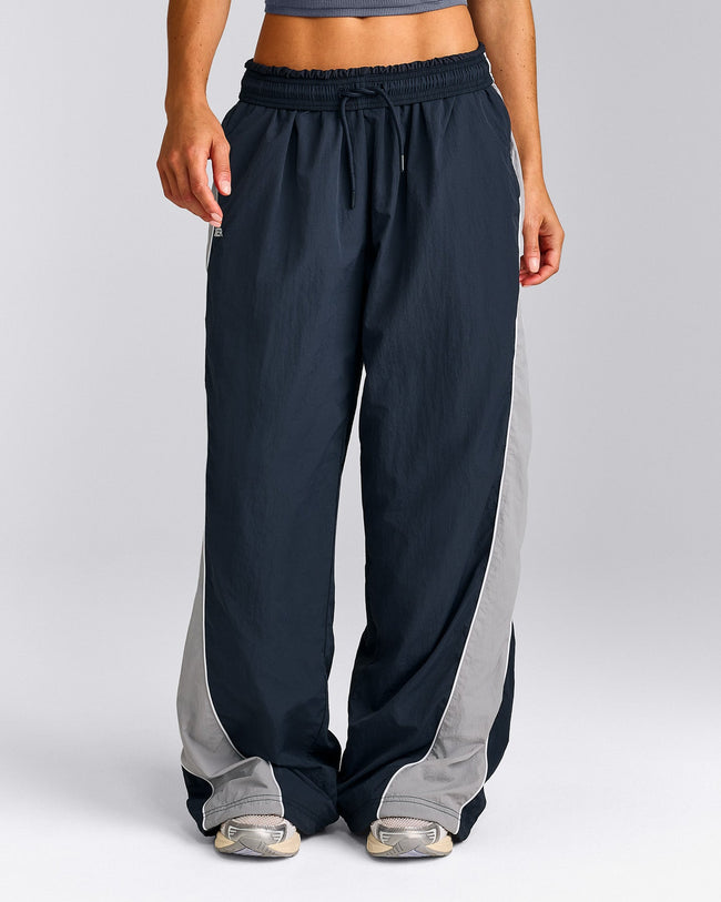 Oversized Contrast Piped Woven Straight Leg Track Bottoms | True Blue