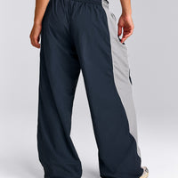 Oversized Contrast Piped Woven Straight Leg Track Bottoms | True Blue