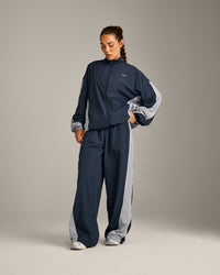 Oversized Contrast Piped Woven Straight Leg Track Bottoms | True Blue