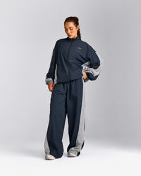 Oversized Contrast Piped Woven Straight Leg Track Bottoms | True Blue