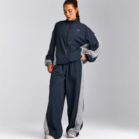 Oversized Contrast Piped Woven Straight Leg Track Bottoms | True Blue