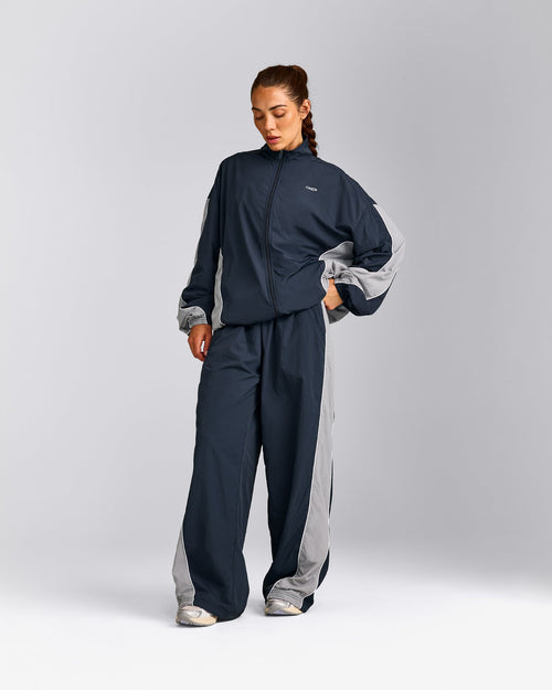Oversized Contrast Piped Woven Straight Leg Track Bottoms | True Blue