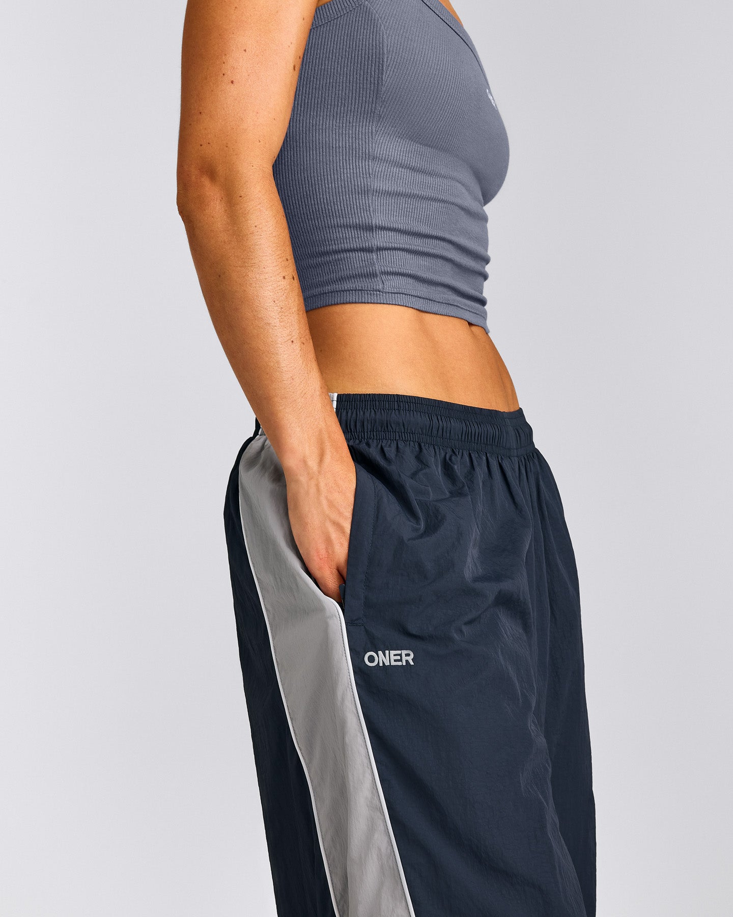 Oversized Contrast Piped Woven Straight Leg Track Bottoms | True Blue