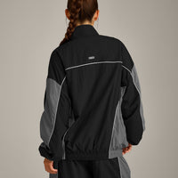 Oversized Contrast Piped Woven Track Jacket | Black